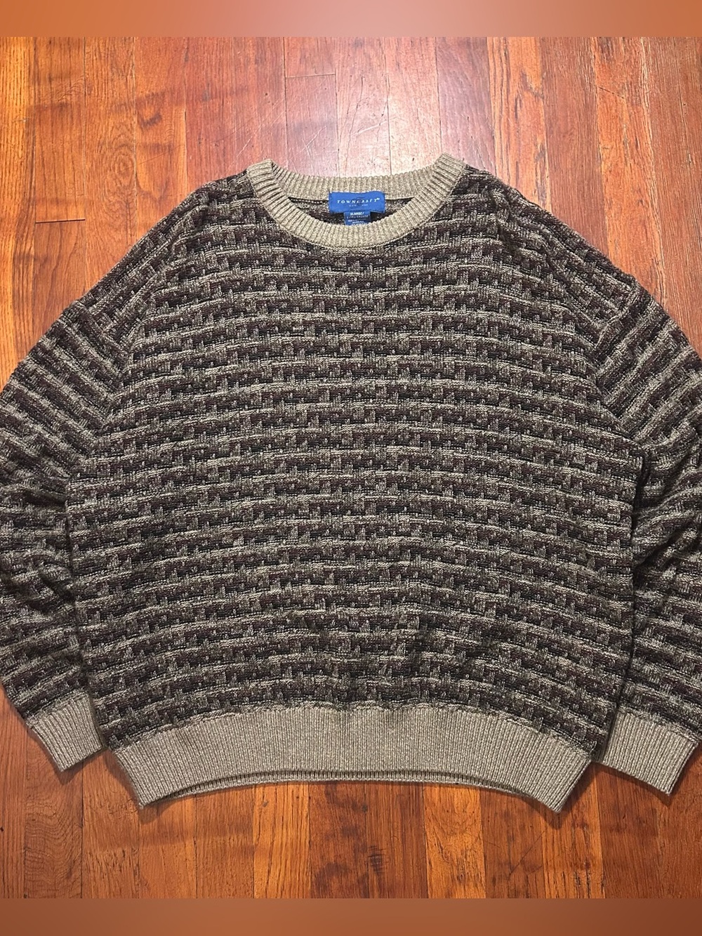 Vintage ‘90s Towncraft Grandpa Geometric Pattern Brown Tan Crewneck Sweater L